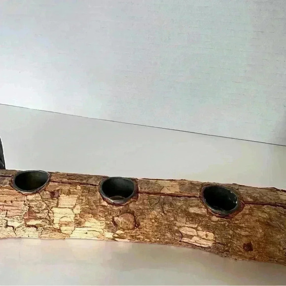 Turkey Tapered Candle Holder Centerpiece Carved Wood Branch Log Thanksgiving - Picture 6 of 16
